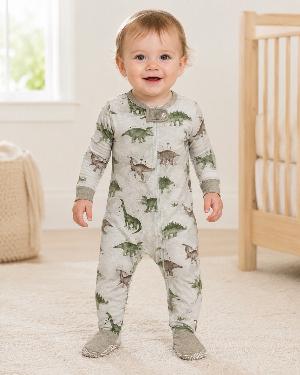 Burt’s Bees Baby Boys 12M Dinosaur Footed Pajamas Organic Cotton Sleeper NWT